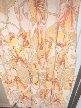 Floral Smocked Waist Midi Dress in Cream and Peach v neck